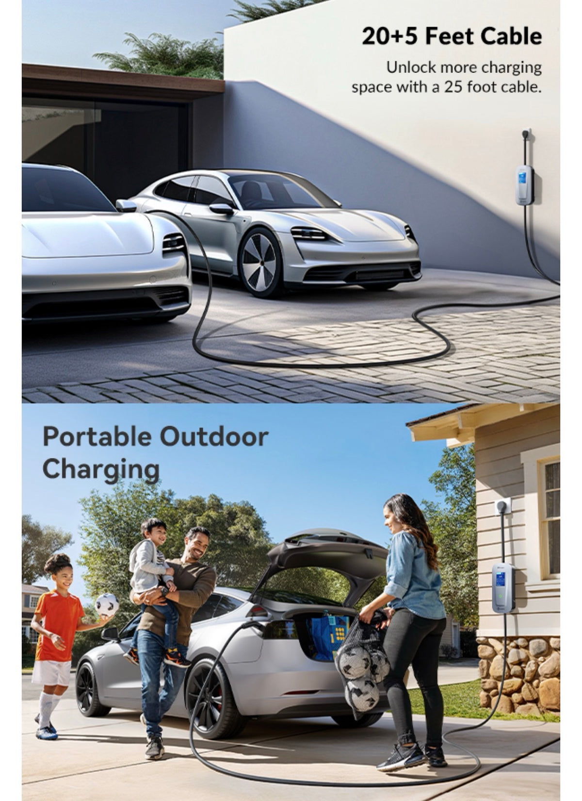 25 ft long cable for portable outdoor charging