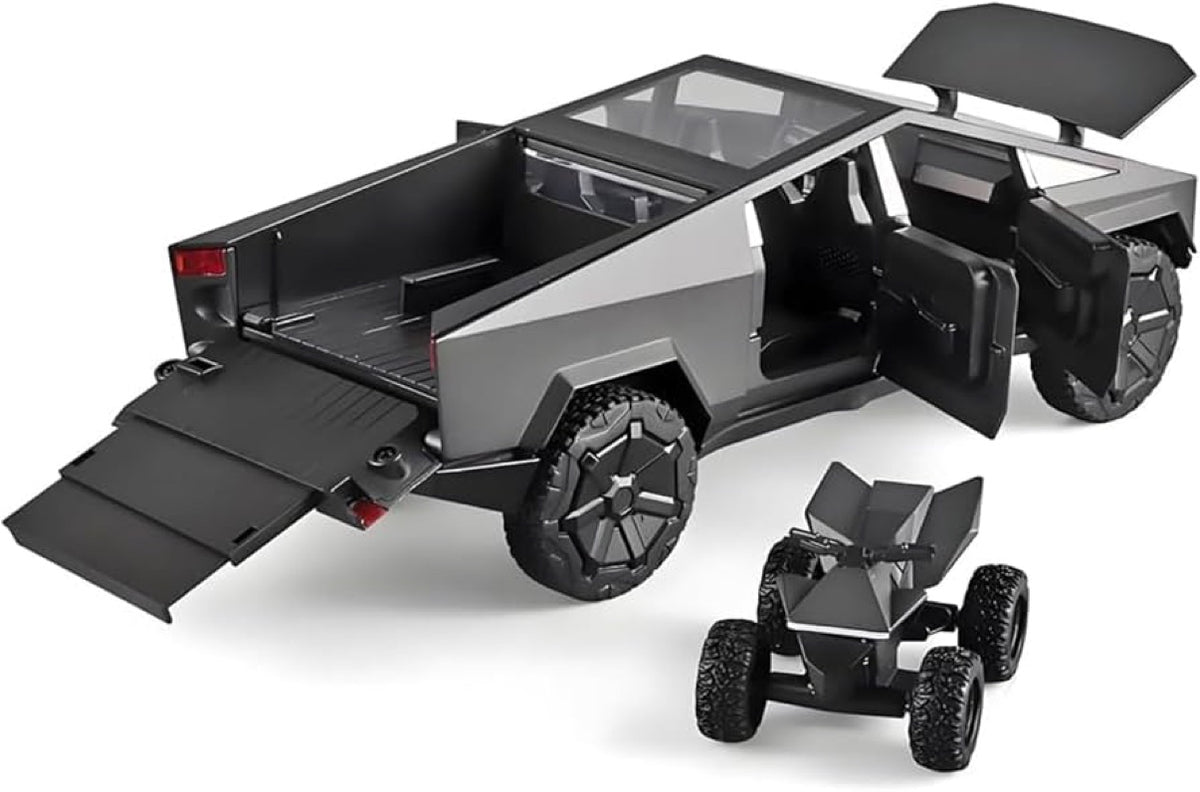 Diecast Pickup Truck with RV Trailer and Motorcycle 1:32 Metal Model Kit with Sound and Light - Black
