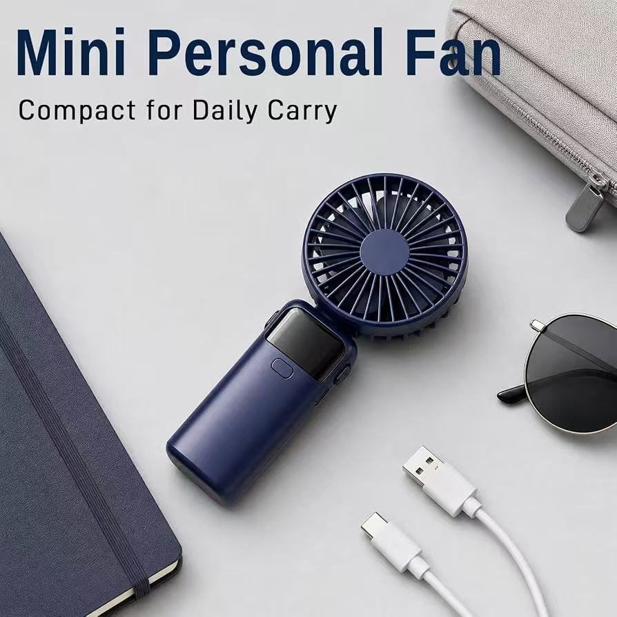 Digital Display, Makeup Fans for Women with Base, 180°Foldable 3in1 Handheld/Neck/Desk Fan for Outdoor Indoor