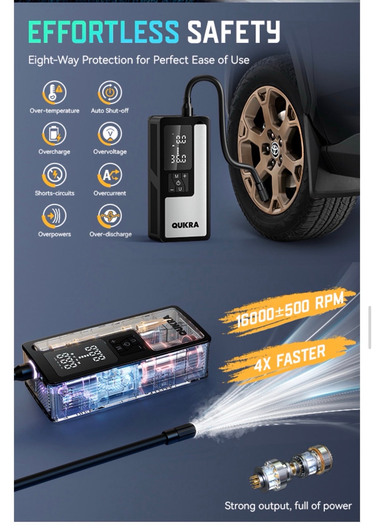 Tire Inflator Portable Air Compressor Cordless 150 PSI - Quikra P009