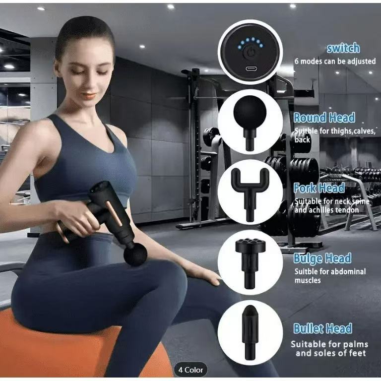Mini Portable Massage Gun with 4 Heads, USB Rechargeable, Quiet Brushless Motor, Durable and Lightweight Design for Full Body