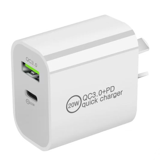 20W Dual Port PD Fast USB C Wall Charger Adapter + USB A Quick Charging Brick Plug Compatible with iPhone Air/17/16/15/14/13/12/11/Pro Max/Plus/XS/XR/X,iPad,AirPods
