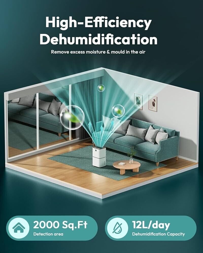 2000 Sq. Ft Dehumidifiers for Large Room and Basements, 30 Pints Dehumidifier with Drain Hose, Auto or Manual Drainage, 0.528 Gallon Water Tank, Auto Defrost, Dry Clothes Function, 24H Timer