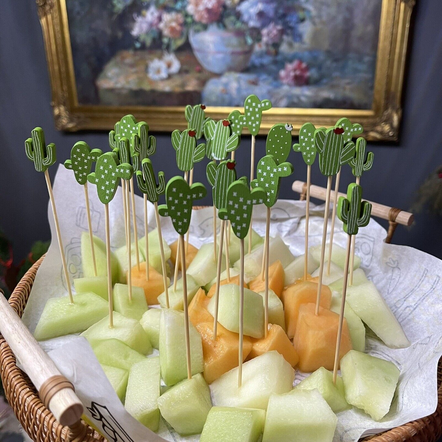 100 Pcs 5inch Cocktail Picks Handmade Sticks Bamboo Toothpicks cactus