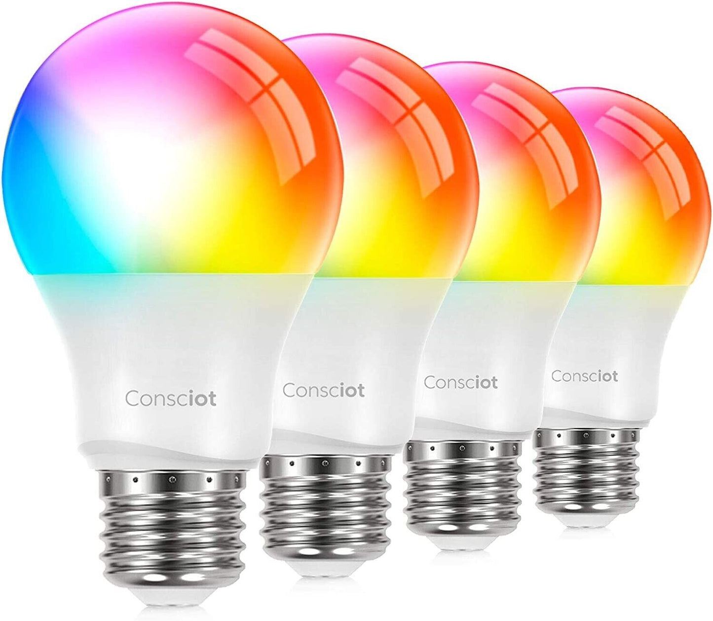 4x Smart Light Bulbs LED RGBW Color Changing Dimmable A19 E26 Bulbs, 2700-6500K