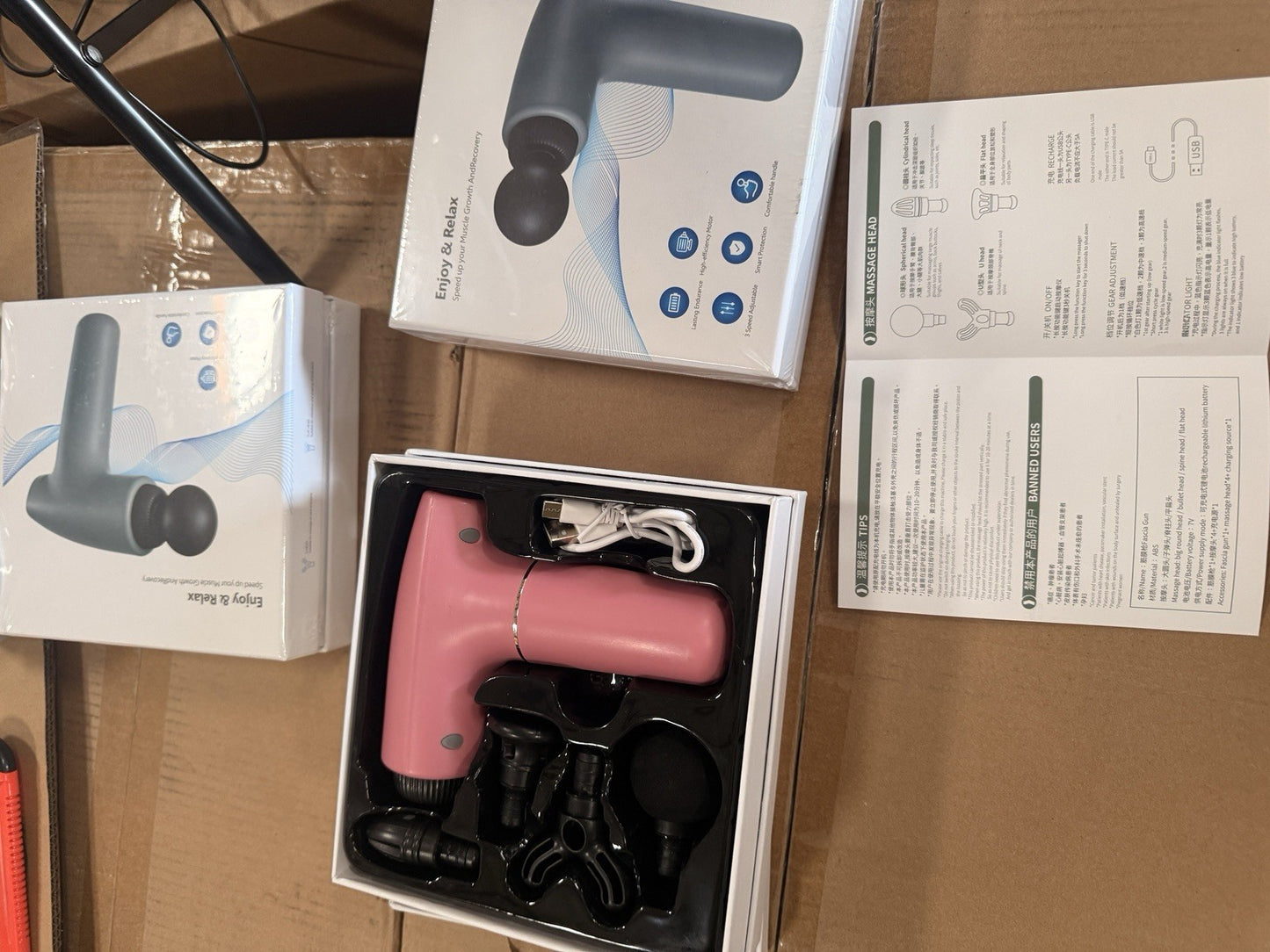 Powerful Massage Gun – 3 Speeds, Silent Brushless Motor, 4 Heads, Endurance