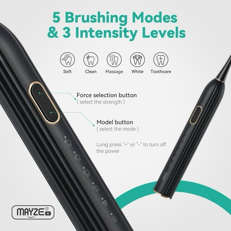 electric Toothbrush for Adults, with 6 Brush Heads, 5 Modes & 3 Intensity Levels