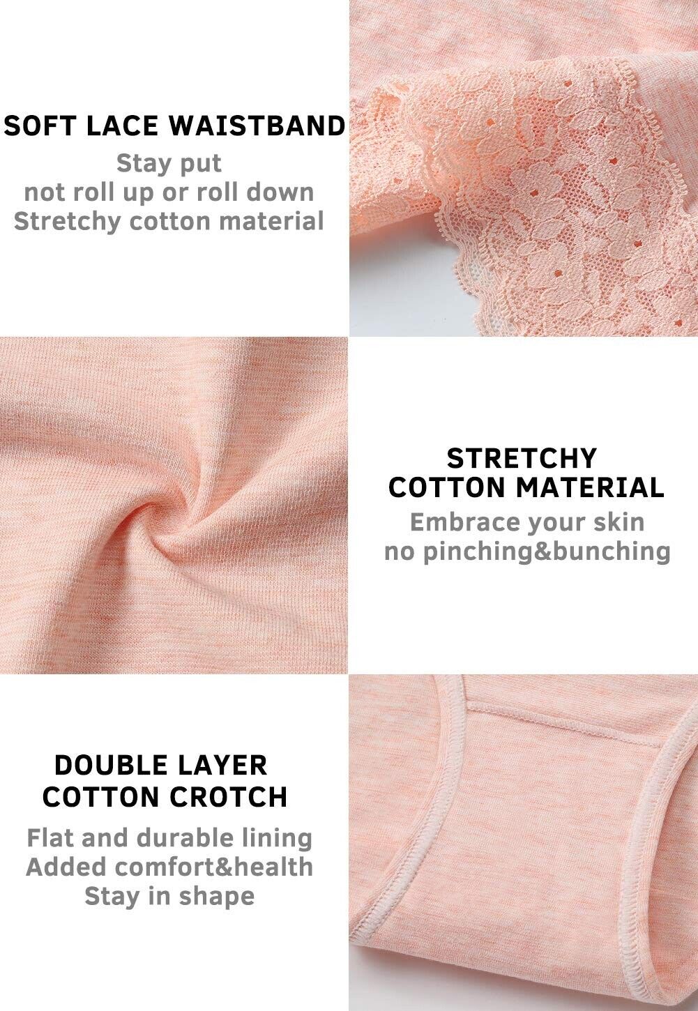 3XL 6pcs Womens Underwear Cotton Panties  Underpants Briefs Hipster Lace Bikini