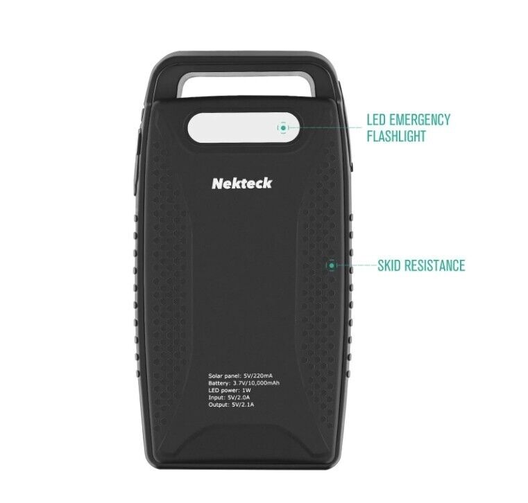 Nekteck Solar Charger 10000mAh Rain-resistant Dirt/Shockproof Dual USB Port