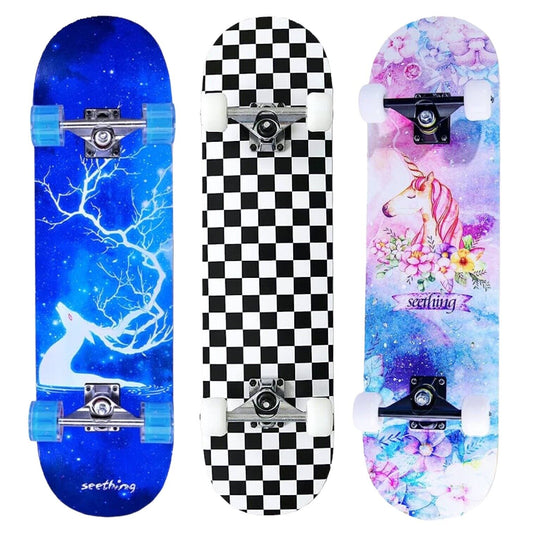 Complete Skateboard 31"x 8" for Kids Teens Adults, 7 Layer Maple Double Kick Dec