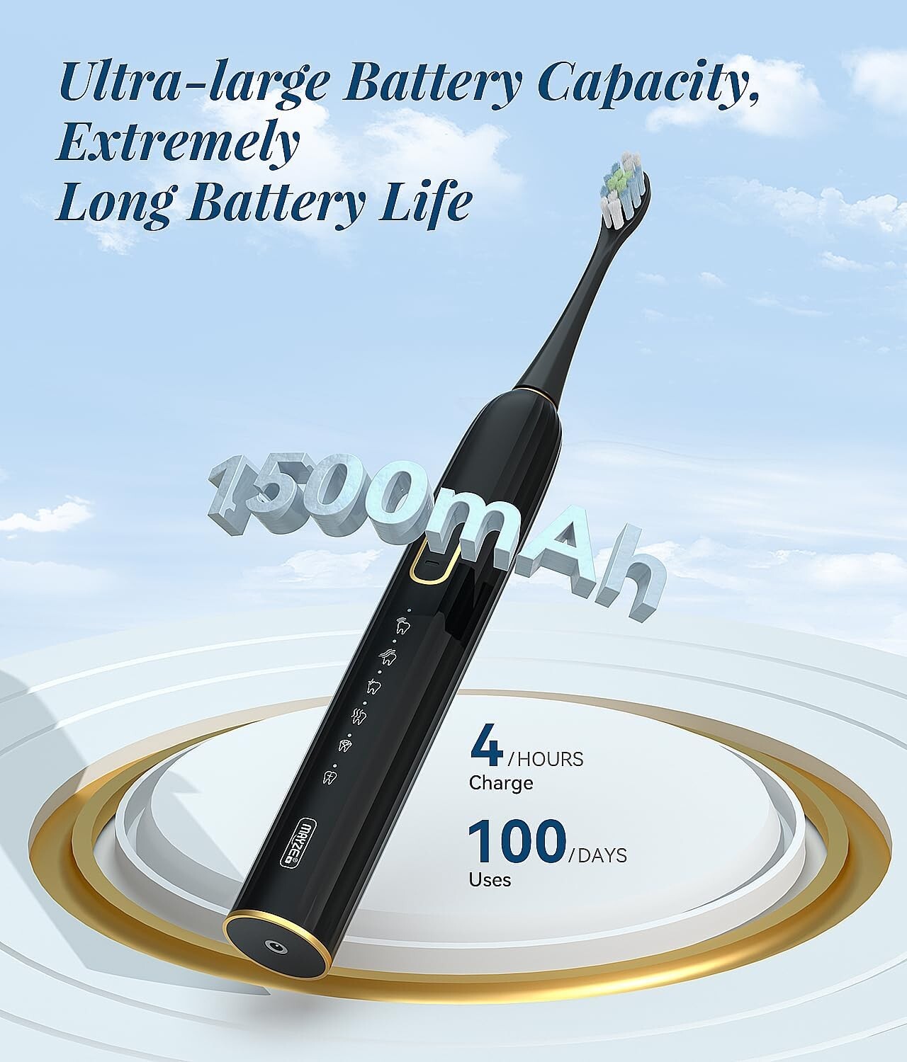 electric Toothbrush for Adults, with 6 Brush Heads, 5 Modes & 3 Intensity Levels