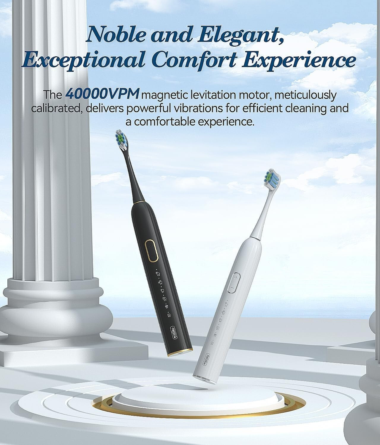 electric Toothbrush for Adults, with 6 Brush Heads, 5 Modes & 3 Intensity Levels