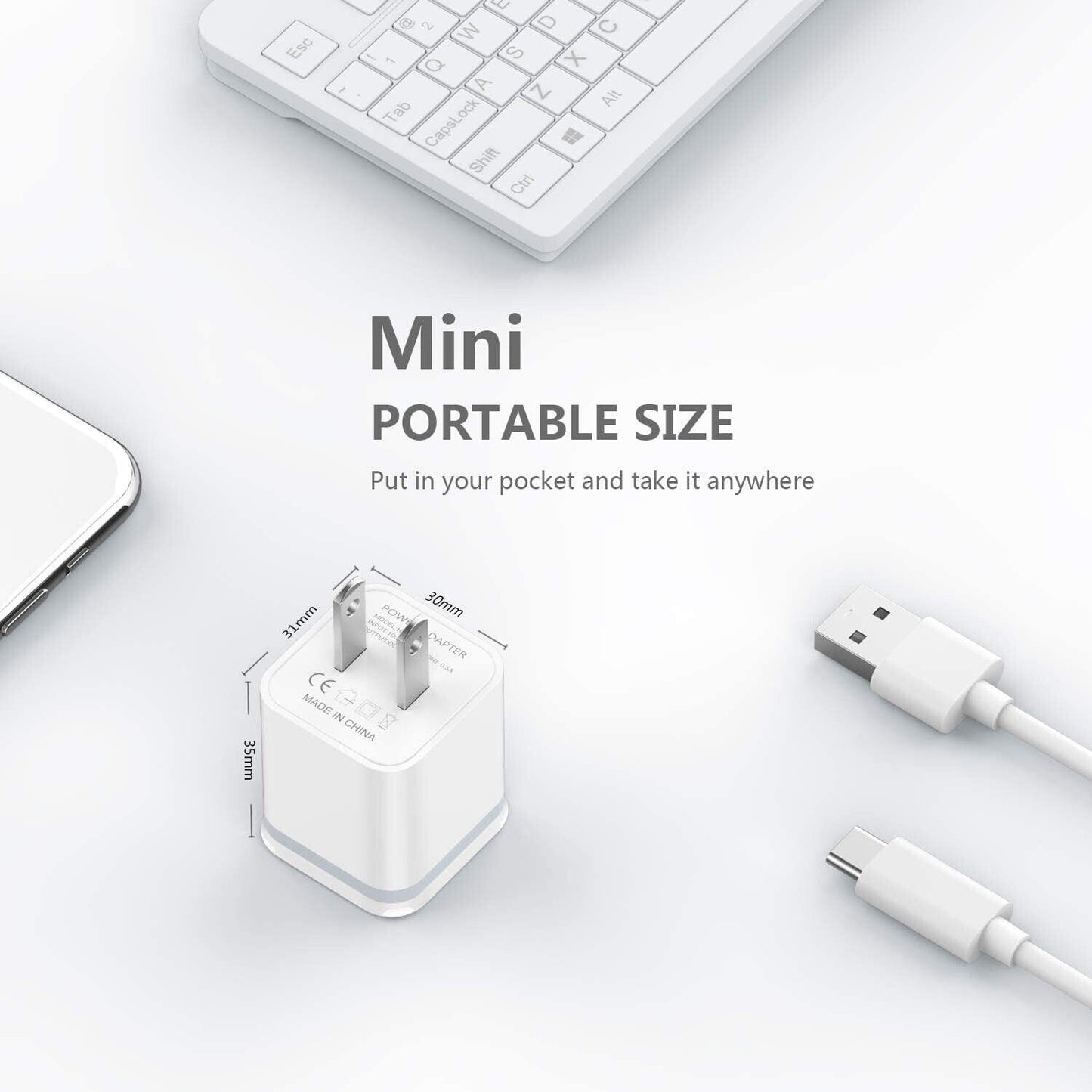 6 件 USB 壁式充电器，5V 2.1A 电源适配器通用旅行充电器