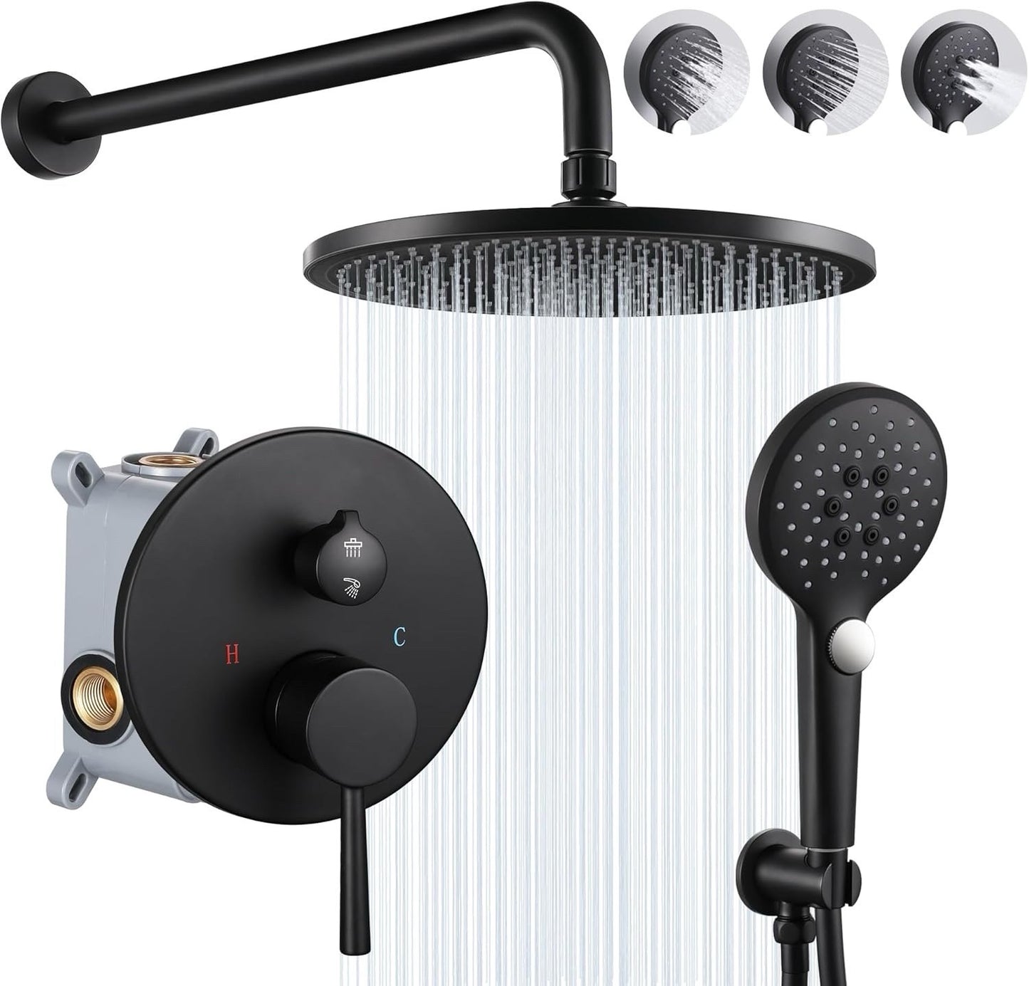 10 Inch Matte Black Shower System with High Pressure Rain Shower Head