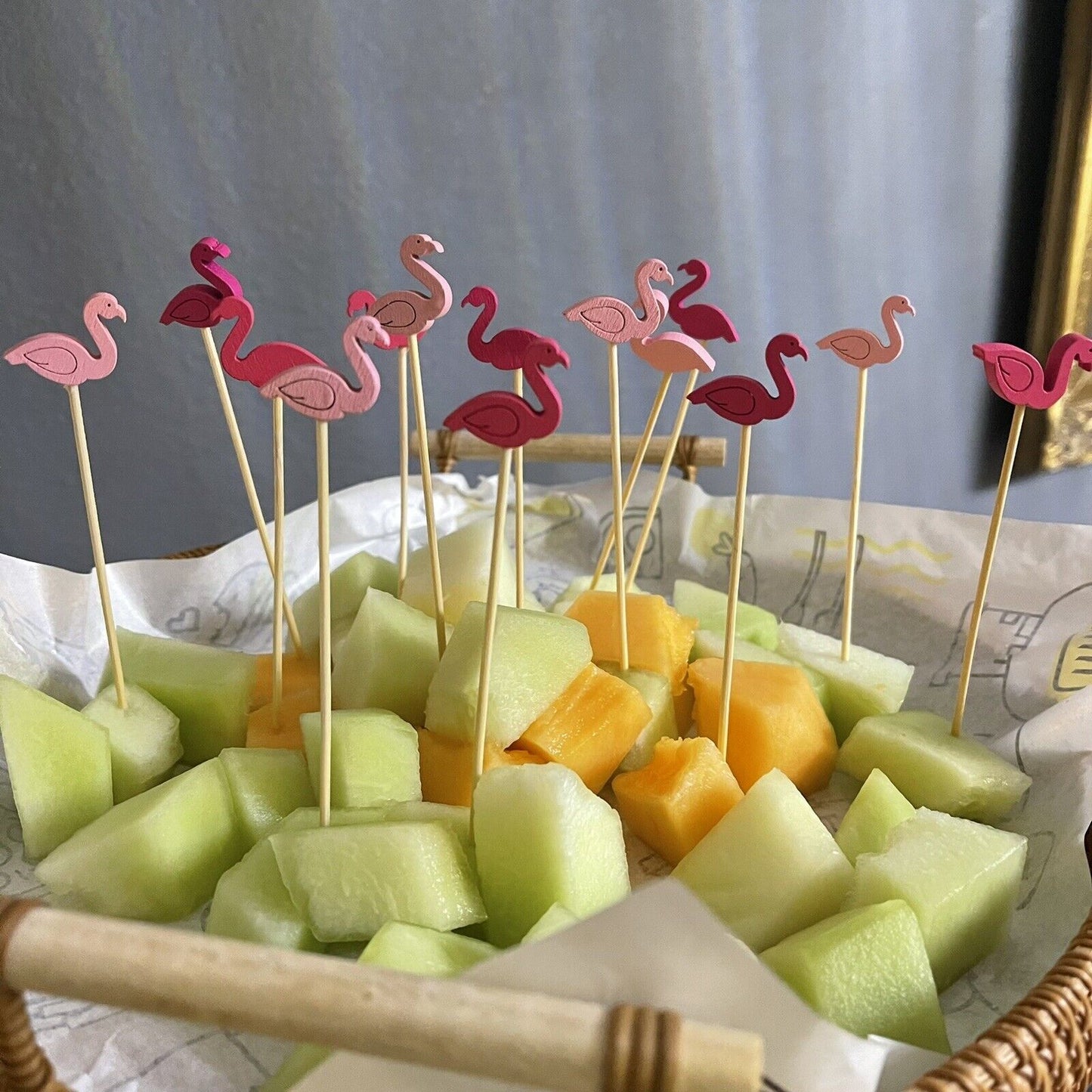 100 Pcs 5inch Cocktail Picks flamingo Handmade Sticks Bamboo Toothpicks