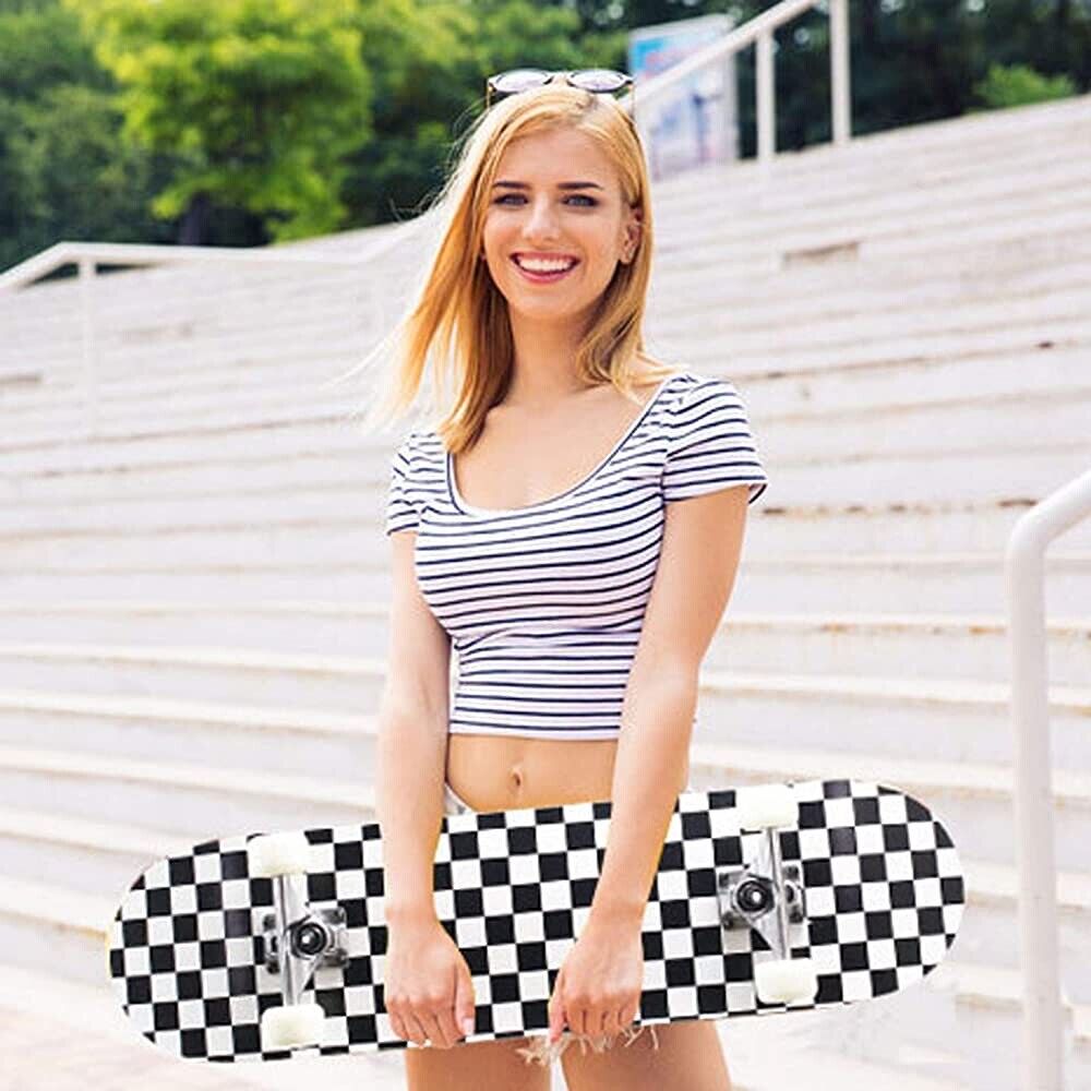 Complete Skateboard 31"x 8" for Kids Teens Adults, 7 Layer Maple Double Kick Dec