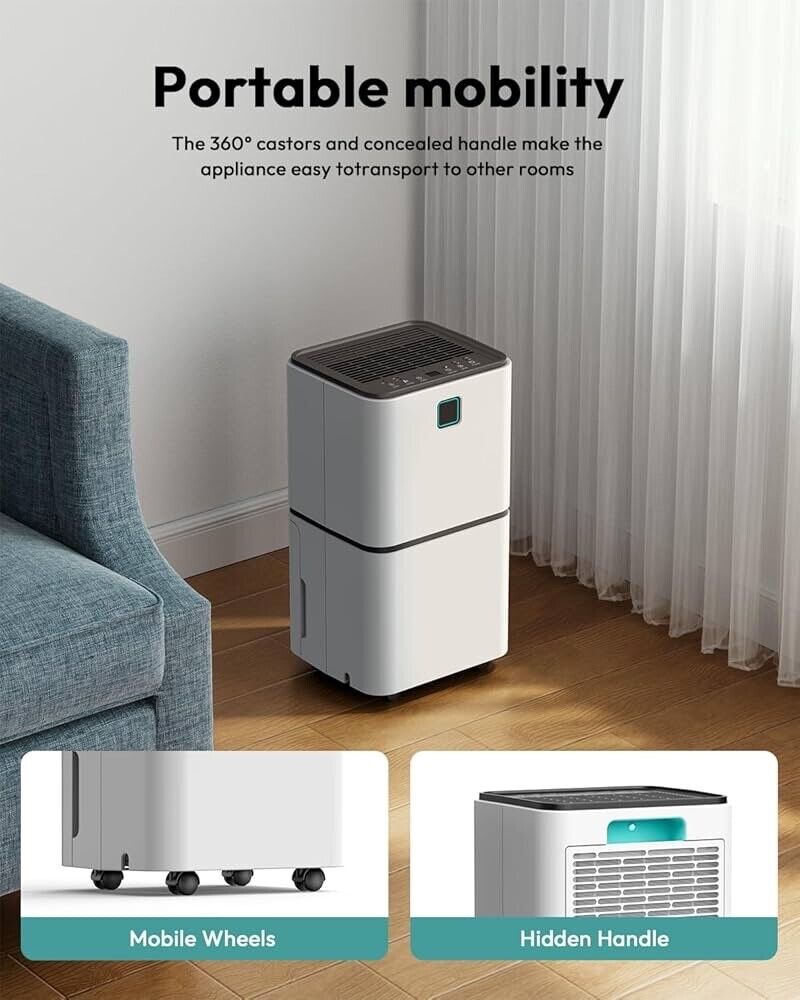 2000 Sq. Ft Dehumidifiers for Large Room and Basements, 30 Pints Dehumidifier with Drain Hose, Auto or Manual Drainage, 0.528 Gallon Water Tank, Auto Defrost, Dry Clothes Function, 24H Timer