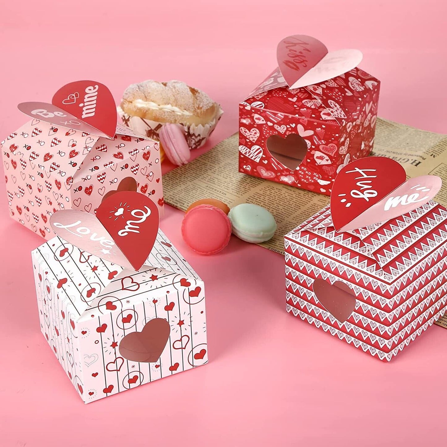 Valentine's Day 16PCS Heart Cupcake Boxes,Treat Boxes Candy Boxes