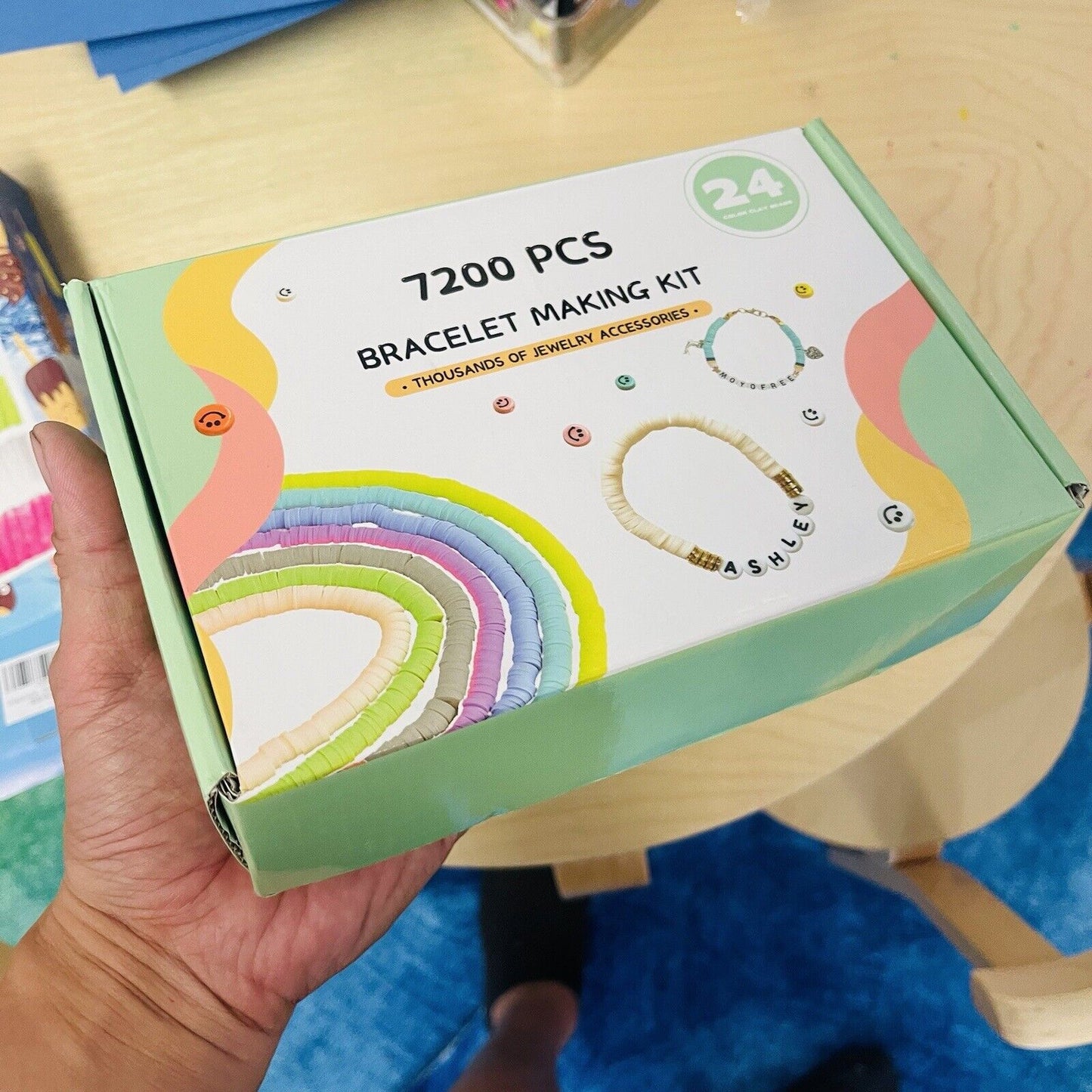 7200 Clay Beads Bracelet Making Kit,24 Colors Spacer Flat Beads for Jewelry Maki
