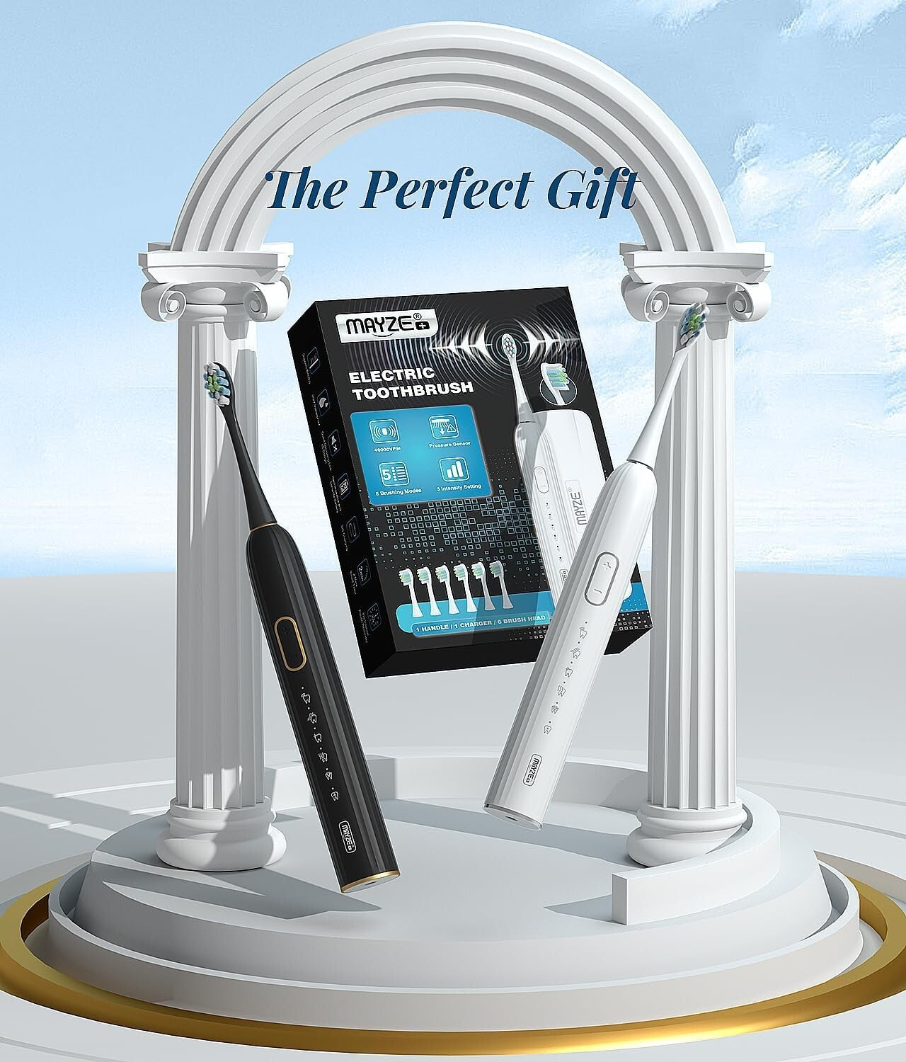 electric Toothbrush for Adults, with 6 Brush Heads, 5 Modes & 3 Intensity Levels