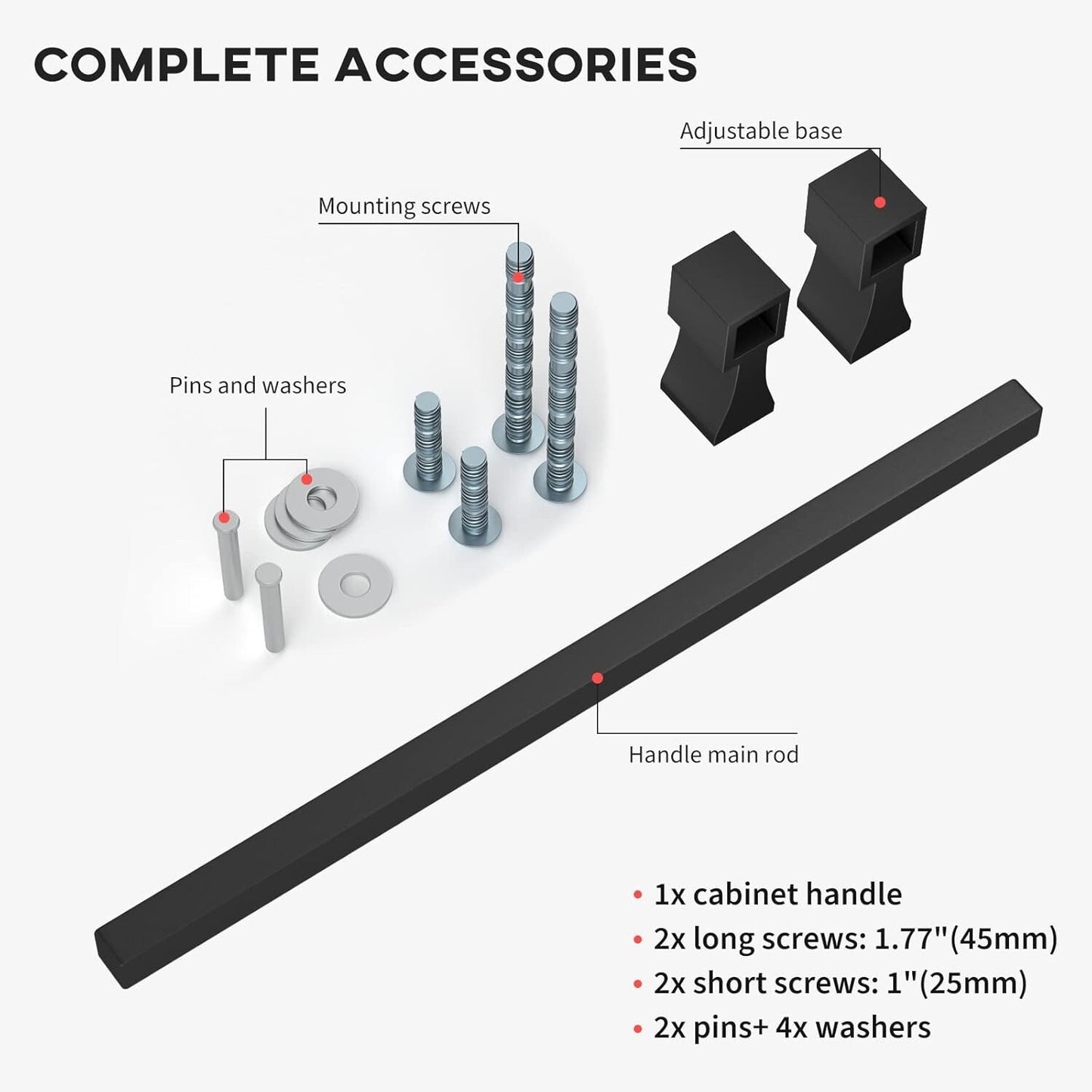 10 Pack Adjustable Black Cabinet Pulls 1-3/8" to 4" (35-102mm) Adjustable Hole D