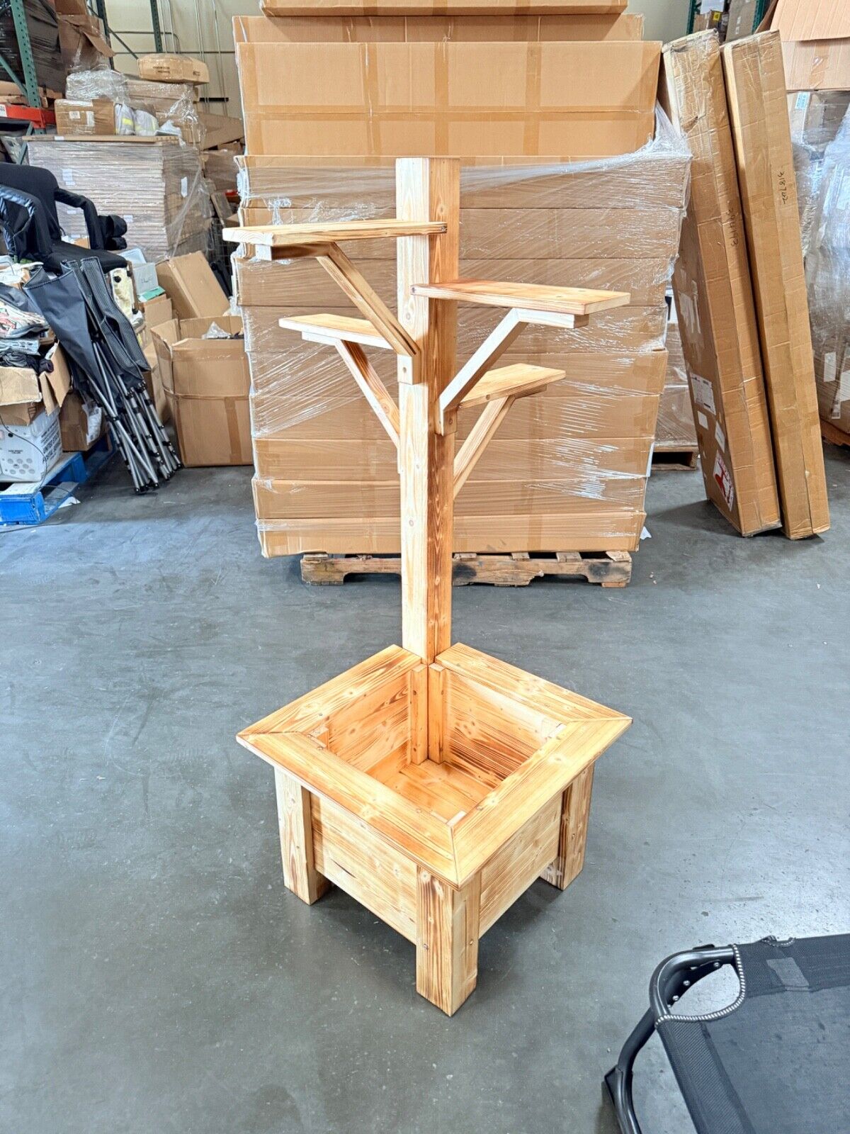 Rustic Wooden Planter Box with Mailbox & Birdhouse Display Stand – Handmade Outdoor Garden Flower Pot Stand (Decor Not Included)
