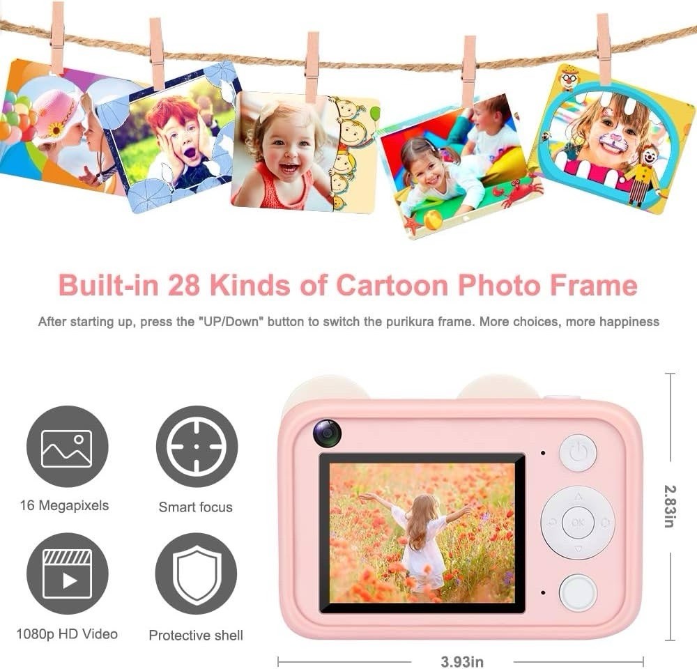 Kids Camera – Rechargeable, 16MP, 1080p Video, 2.4” Screen with 32GB Card
