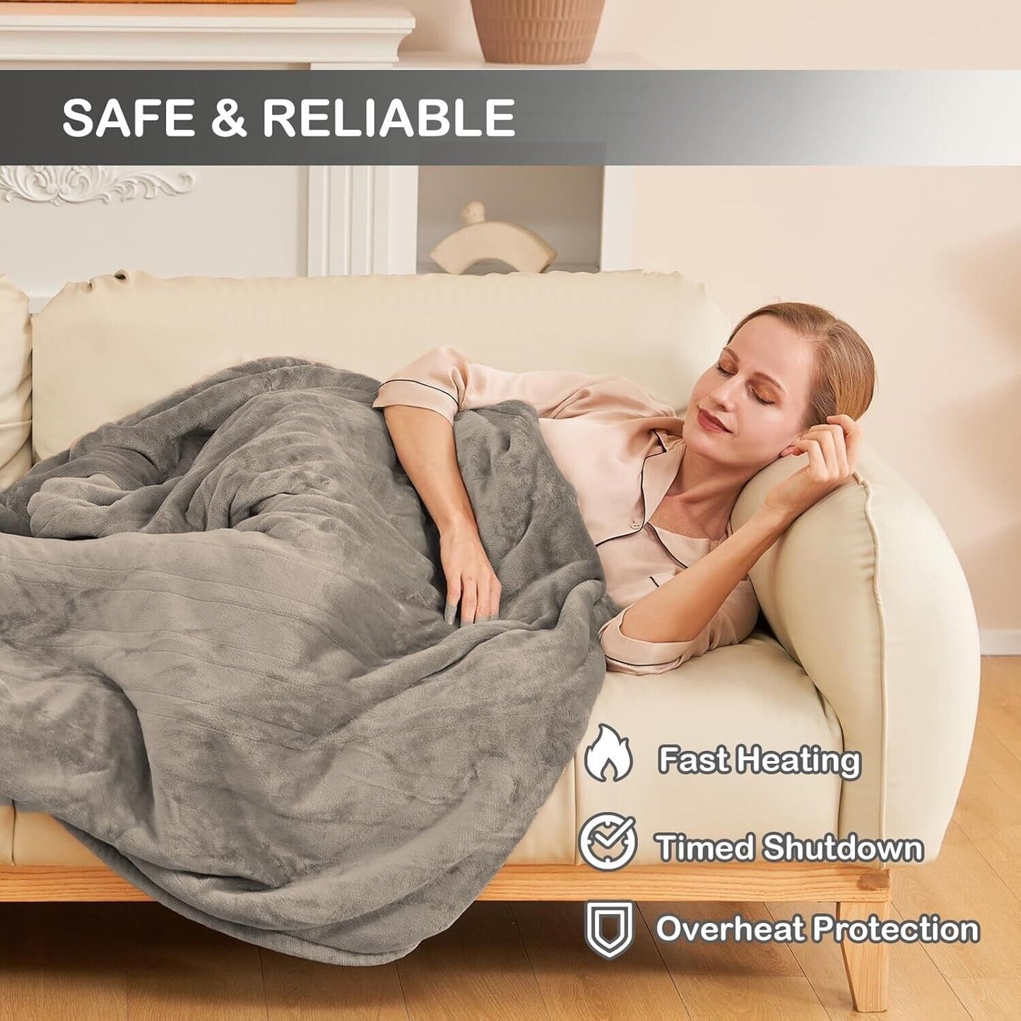 Electric Blanket 63" x 51" Thickened Flannel and Sherpa Heated Blanket