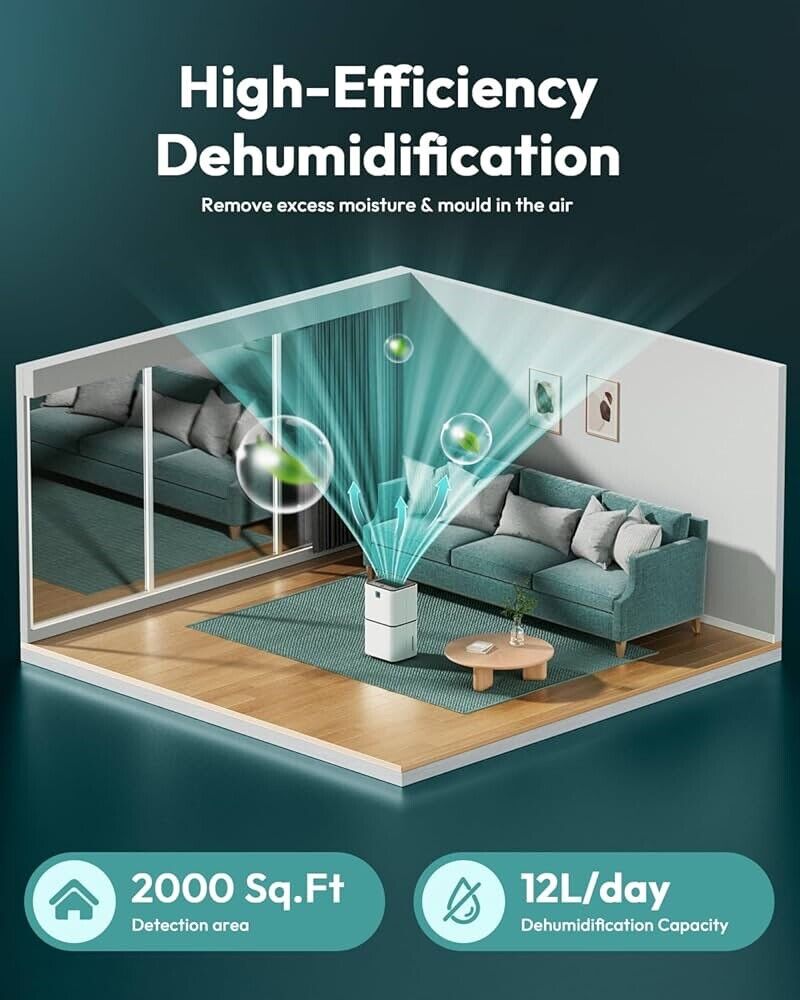 2000 Sq. Ft Dehumidifiers for Large Room and Basements, 30 Pints Dehumidifier with Drain Hose, Auto or Manual Drainage, 0.528 Gallon Water Tank, Auto Defrost, Dry Clothes Function, 24H Timer