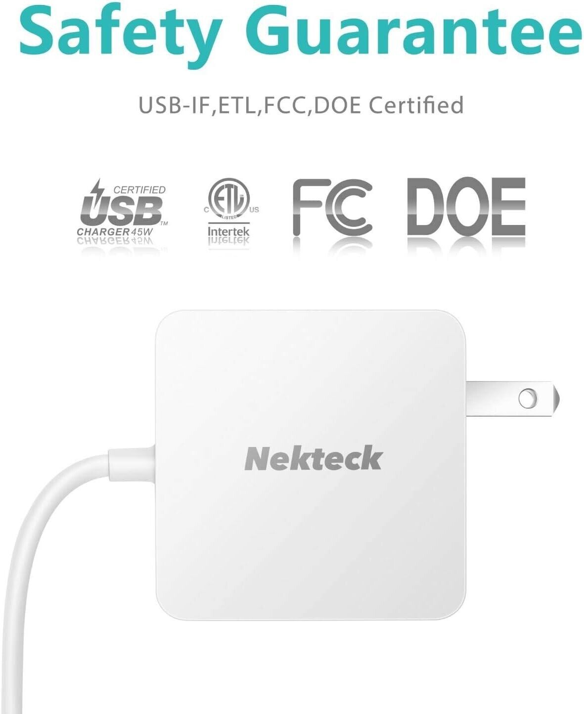 Nekteck 45w USB-C Charger with Attached 6ft Long Cable, PD.3[USB-IF Certified],
