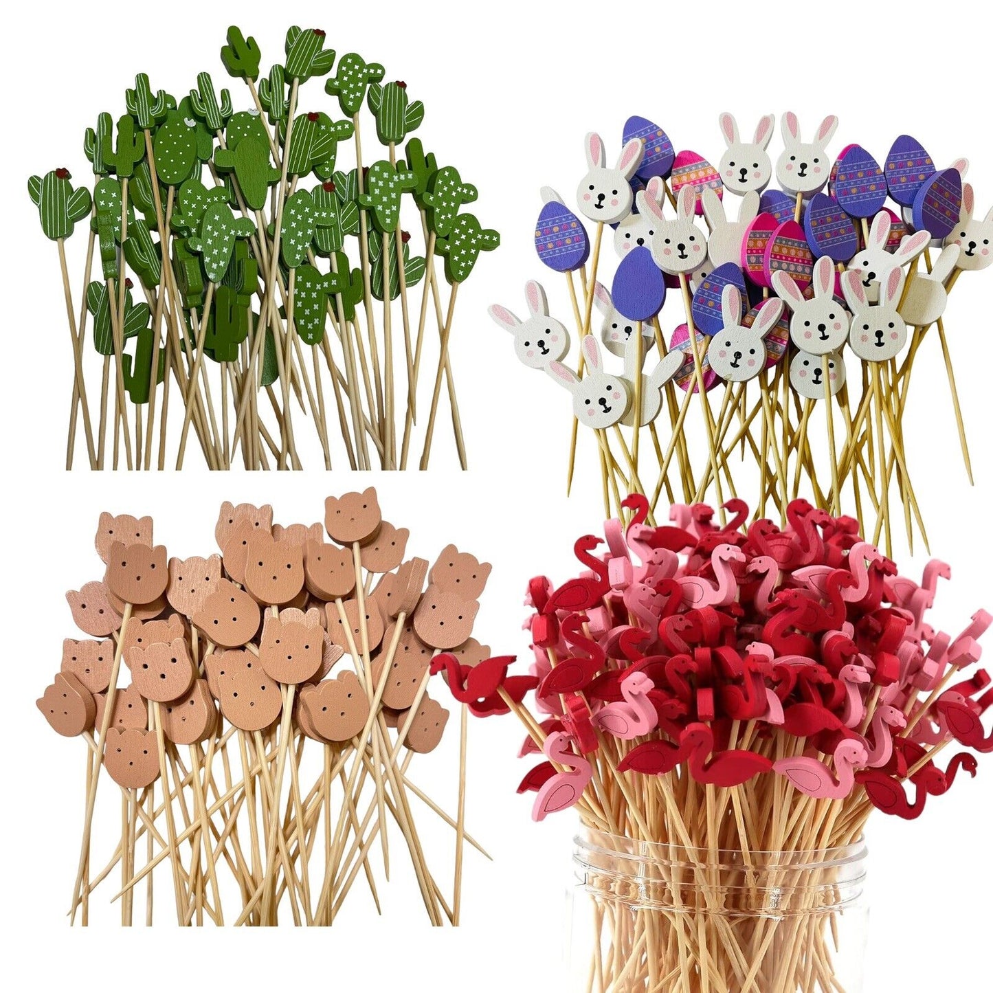 100 PCS Bamboo Cocktail Picks 5inch Food Picks Easter cactus flamingo