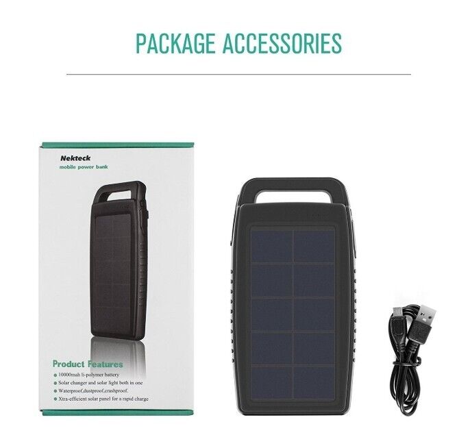Nekteck Solar Charger 10000mAh Rain-resistant Dirt/Shockproof Dual USB Port