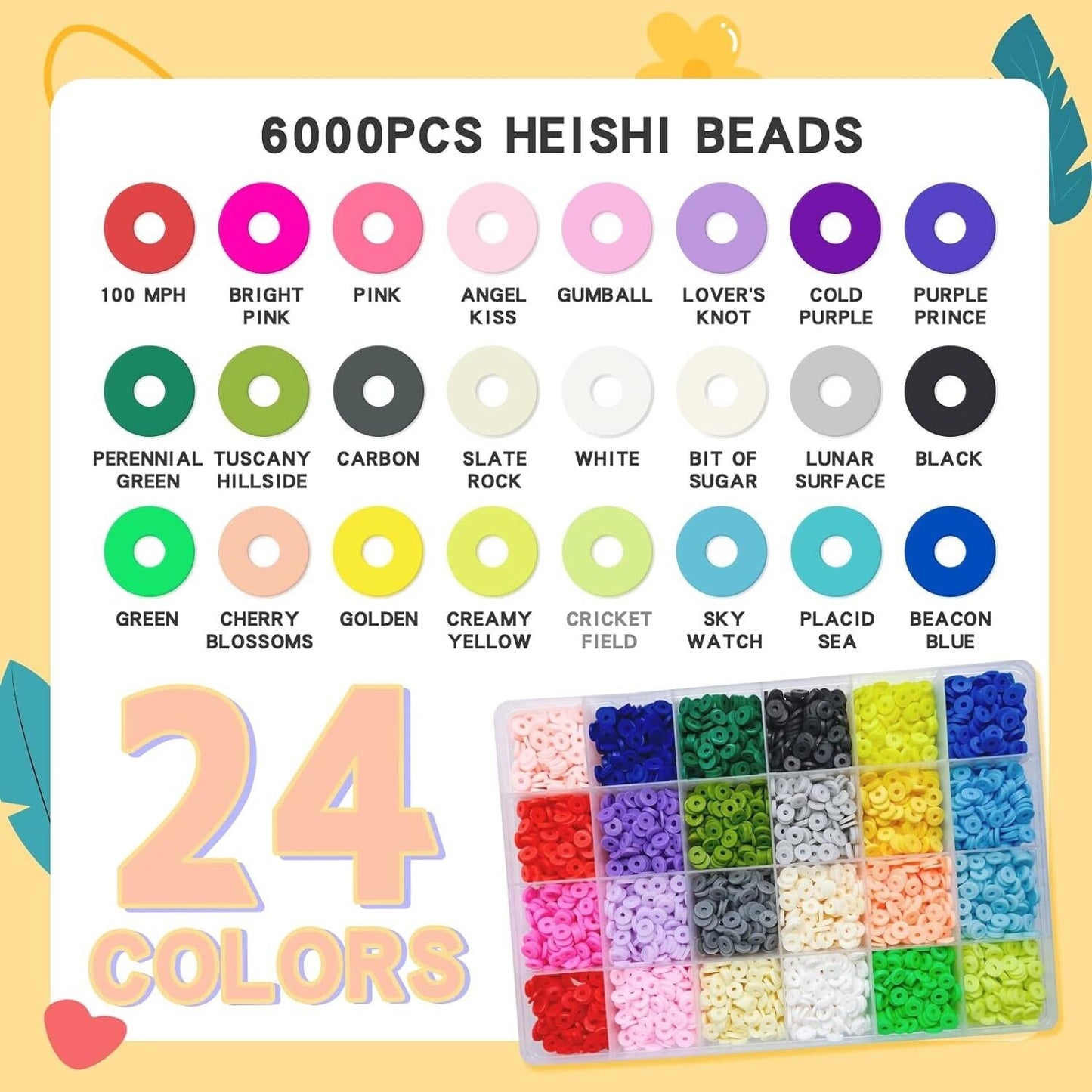 7200 Clay Beads Bracelet Making Kit,24 Colors Spacer Flat Beads for Jewelry Maki
