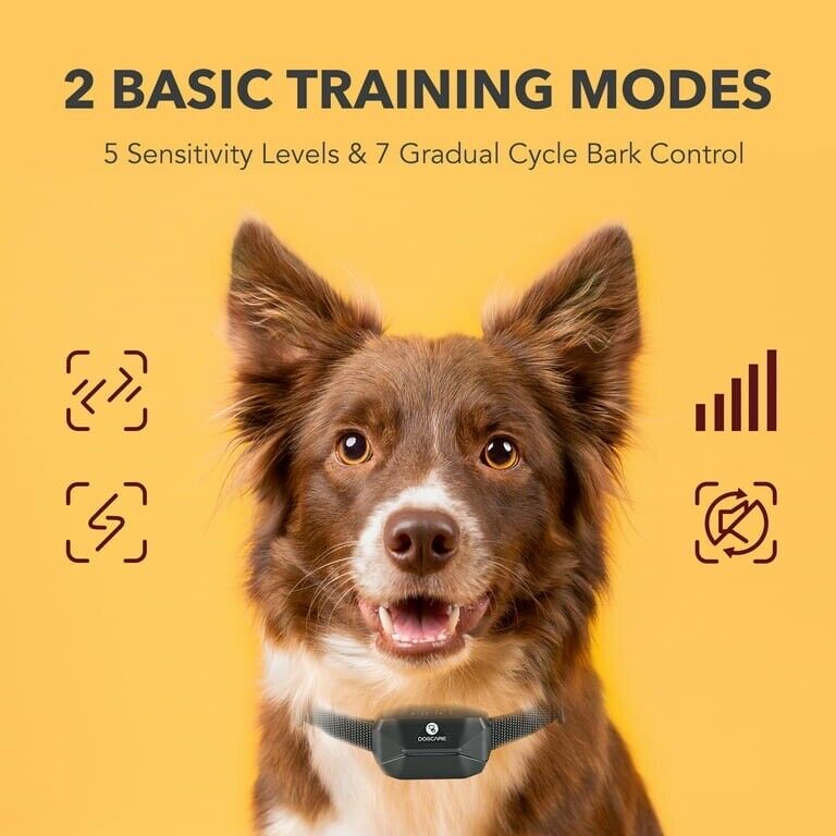 Dog Bark Collar - Barking Shock Collar 5 Sensitivity 7 Modes, No Remote -AB03