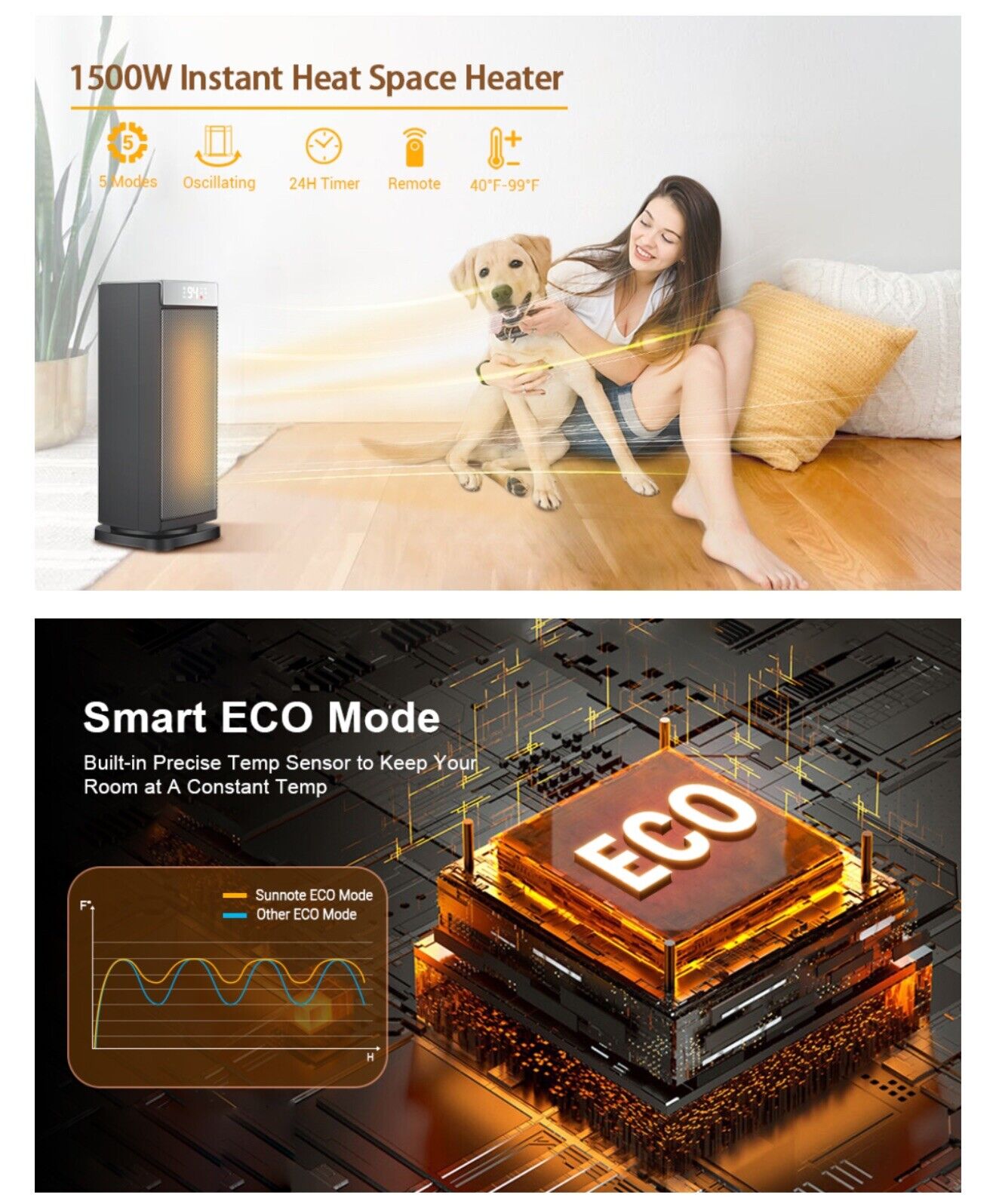 Space Heater 1500W Fast Heating, Electric & Portable Ceramic Heaters indoor only