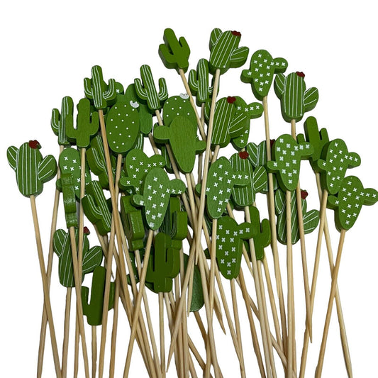 100 Pcs 5inch Cocktail Picks Handmade Sticks Bamboo Toothpicks cactus