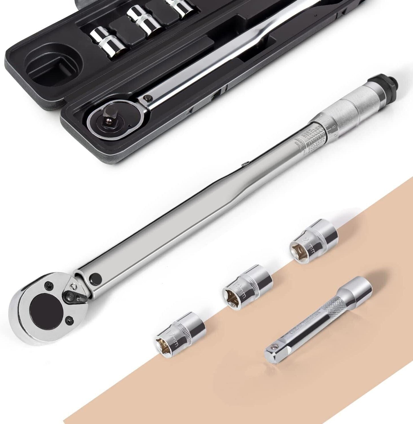 Torque Wrench Set 1/2 Inch Drive Click, 20-150 Ft.Lb/ 28-210 with 3 Sockets