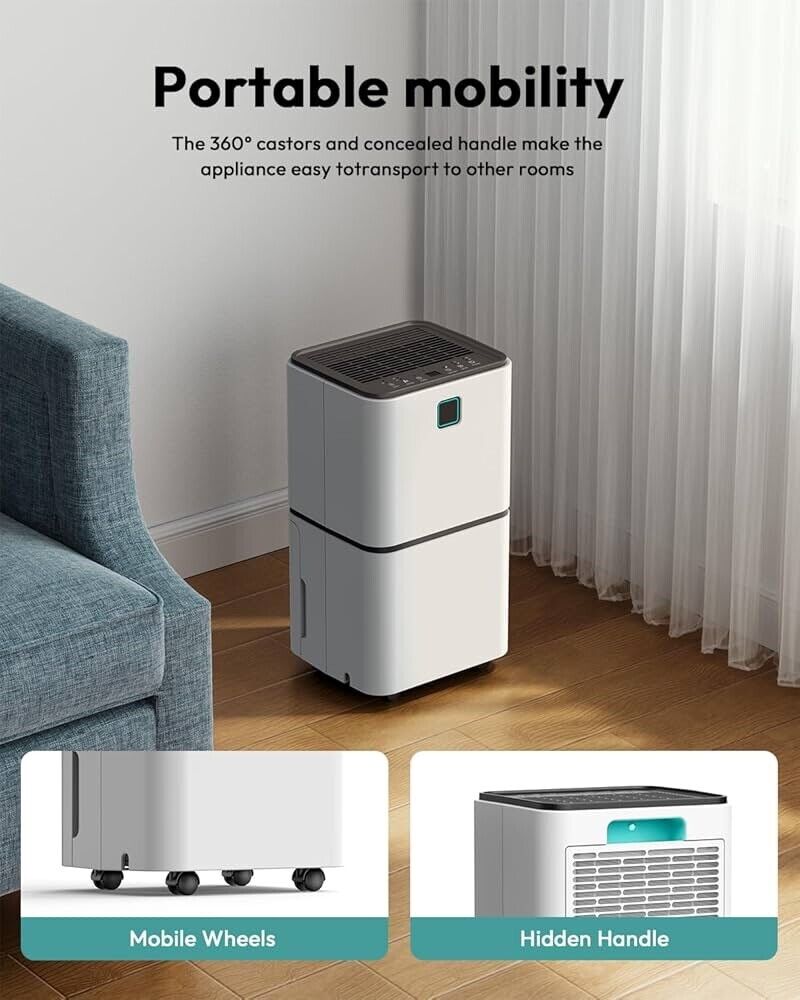 2000 Sq. Ft Dehumidifiers for Large Room and Basements, 30 Pints Dehumidifier with Drain Hose, Auto or Manual Drainage, 0.528 Gallon Water Tank, Auto Defrost, Dry Clothes Function, 24H Timer
