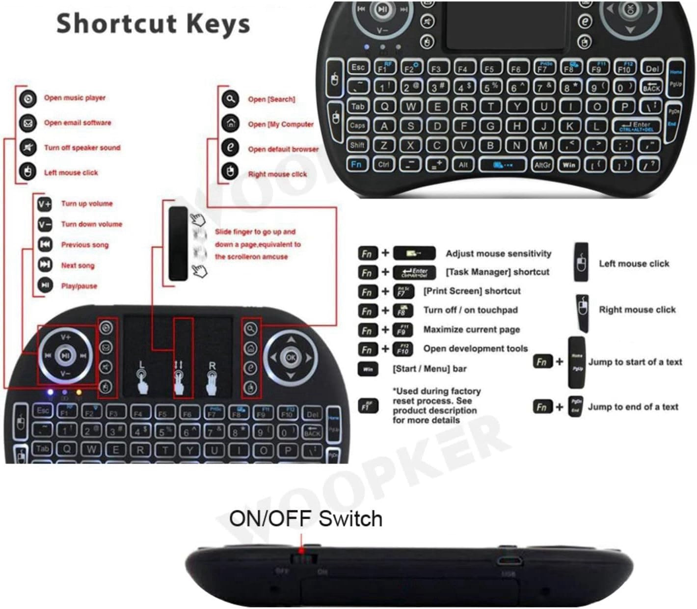 10Pcs-2.4GHz Mini Wireless Keyboard+ Mouse Wireless Touchpad Rechargeable Combos