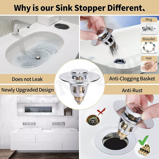 Universal Bathroom Sink Plug Stopper Wash Basin Core Bounce Pop Up Drain Filter