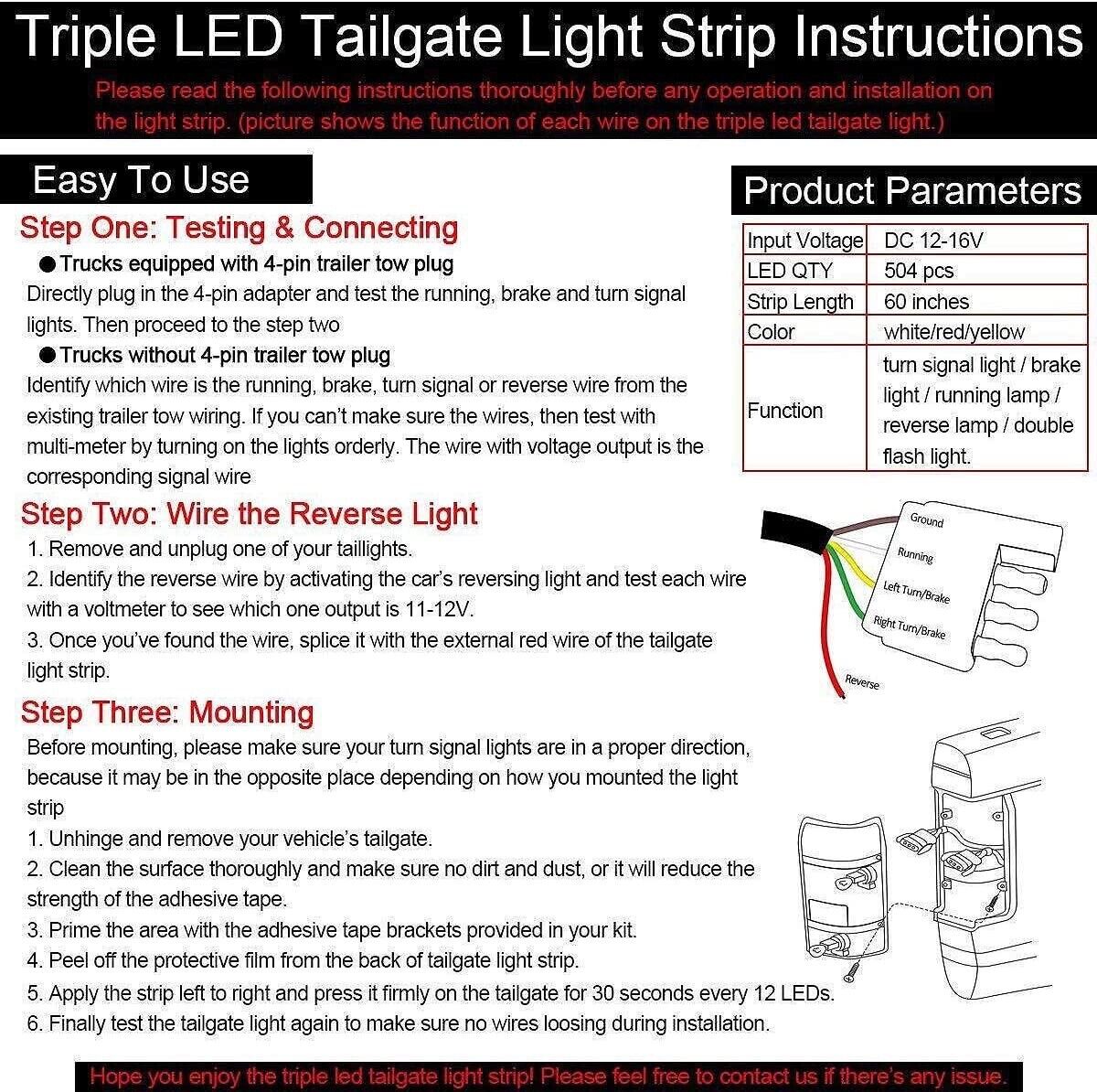 New 60 Inch Tailgate Light Bar LED Light Strip, 3 rows 432 Led For Truck RV Etc.