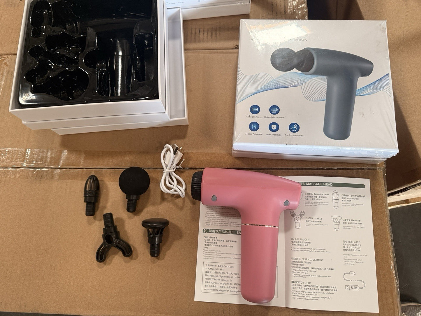Powerful Massage Gun – 3 Speeds, Silent Brushless Motor, 4 Heads, Endurance