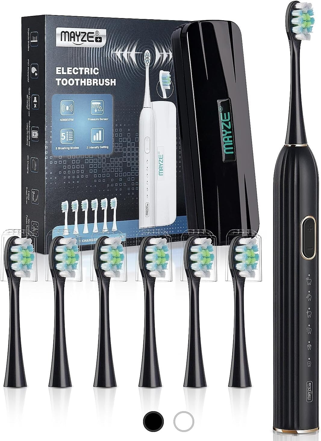 electric Toothbrush for Adults, with 6 Brush Heads, 5 Modes & 3 Intensity Levels