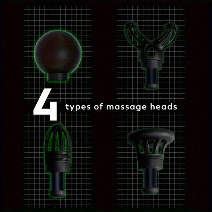 Powerful Massage Gun – 3 Speeds, Silent Brushless Motor, 4 Heads, Endurance