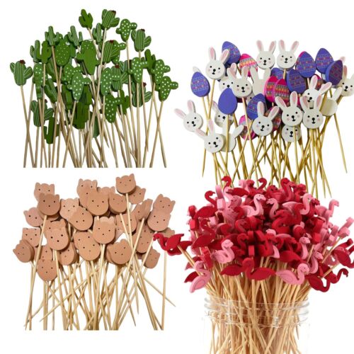 100 PCS Bamboo Cocktail Picks 5inch Food Picks Easter cactus flamingo