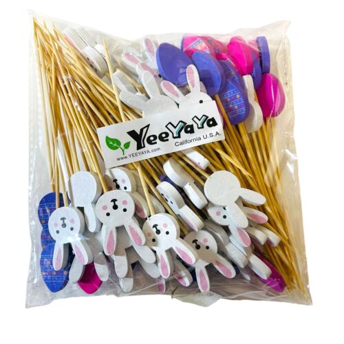 100 Pcs 5inch Cocktail Picks Handmade Sticks Bamboo easter bunny eggs