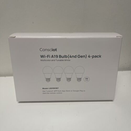 4x Smart Light Bulbs LED RGBW Color Changing Dimmable A19 E26 Bulbs, 2700-6500K