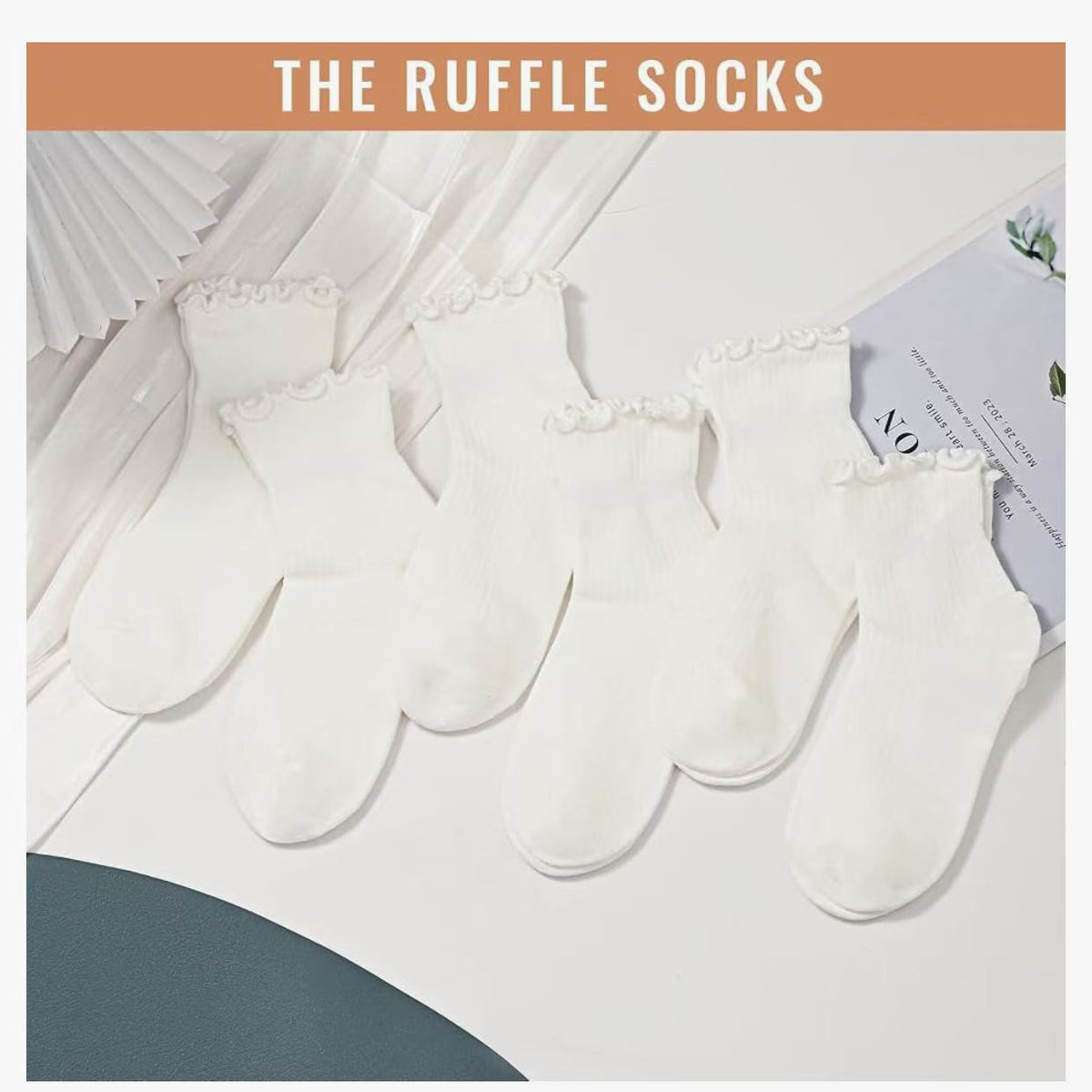 Socks for Women – Soft Cotton Frilly Crew Socks, Breathable & Comfy, 6 Pairs