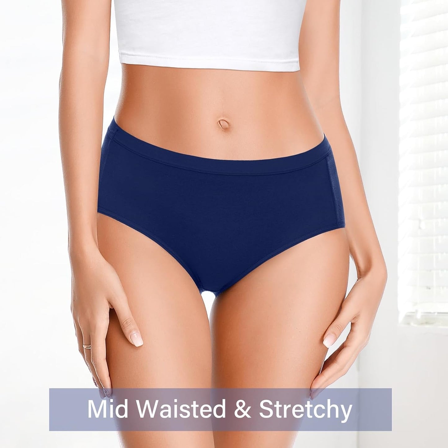 XL 5pcs Women's Cotton Underwear Soft Breathable Mid Waisted Panties for Women Full Coverage Ladies Panties