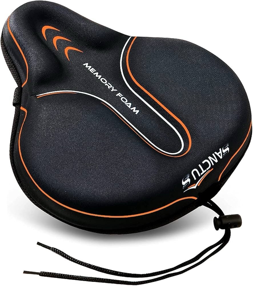 Bike Seat Cushion Cover Memory Foam, Large Wide Bicycle Saddle Soft for Men Women, Comfort Exercise Cycle Seats Cover Padded Fits Stationary Bikes, Cruiser, Spin, with Waterproof Cover
